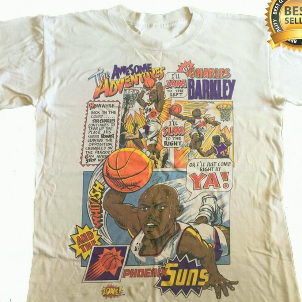 Vintage Charles Barkley Comic Caricature White T-Shirt, NBA Phoenix Suns Shirt